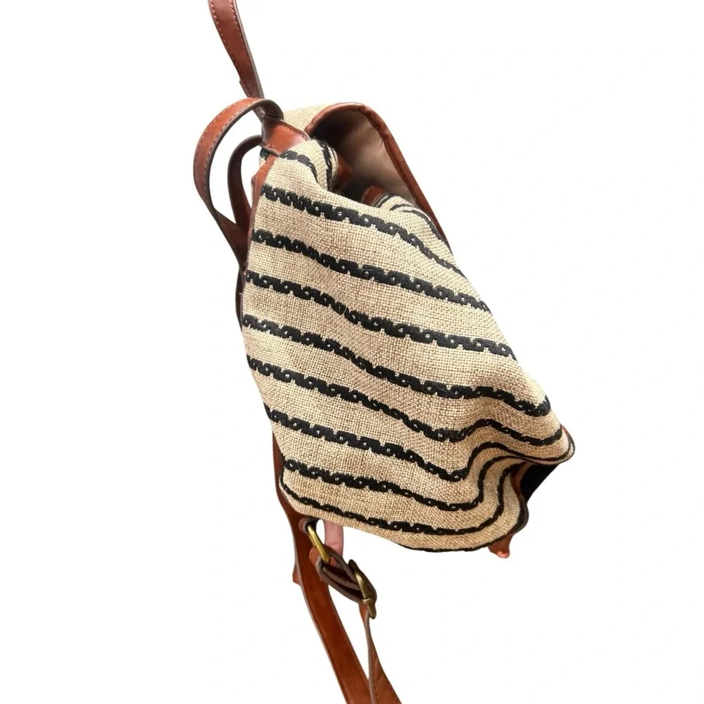 LUCKY BRAND Kendal Striped Woven Blend Backpack Rucksack Bag Shoulder Linen